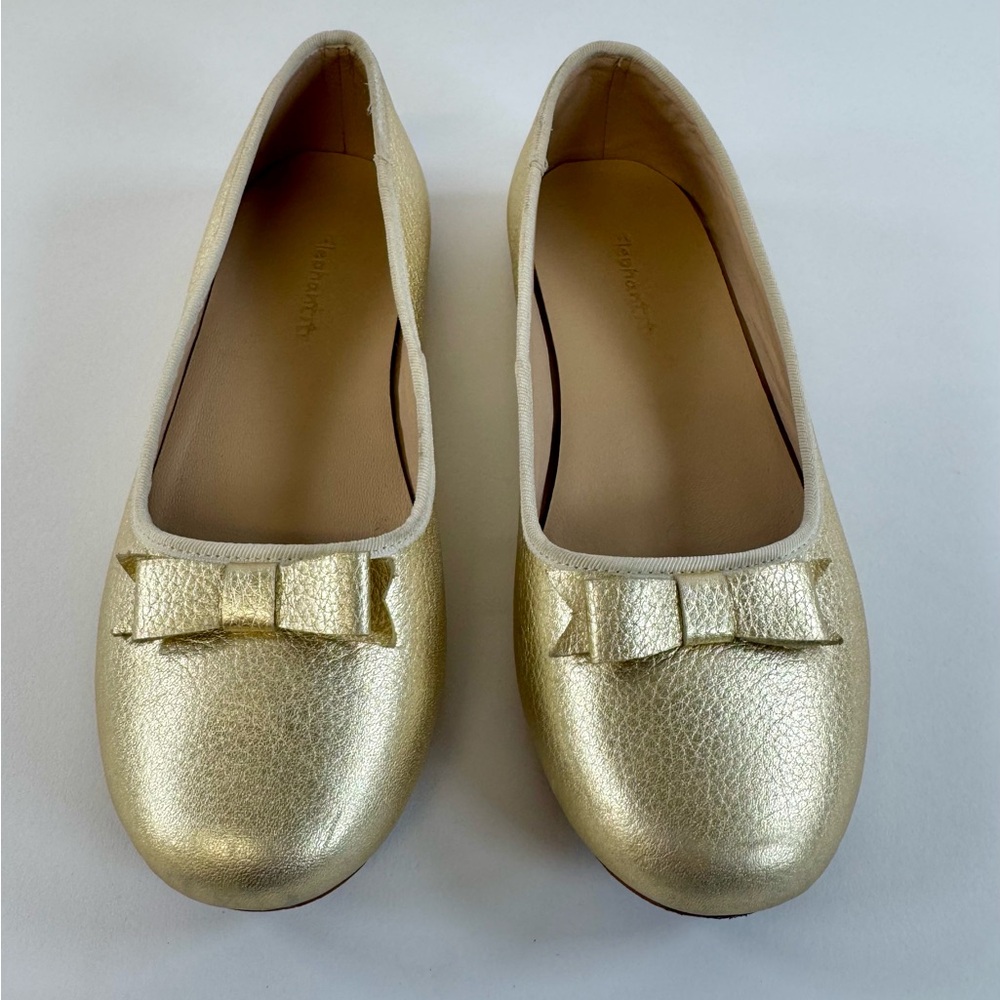 Elephantito - Gold Leather Bow Ballet Flats Girls - Size 13